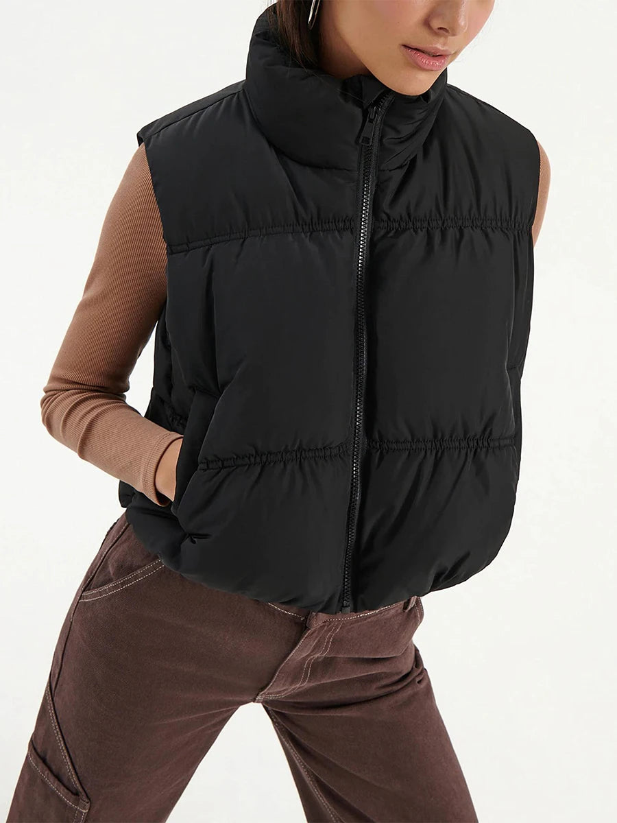 Quilted Puffer Vest with Stand Collar