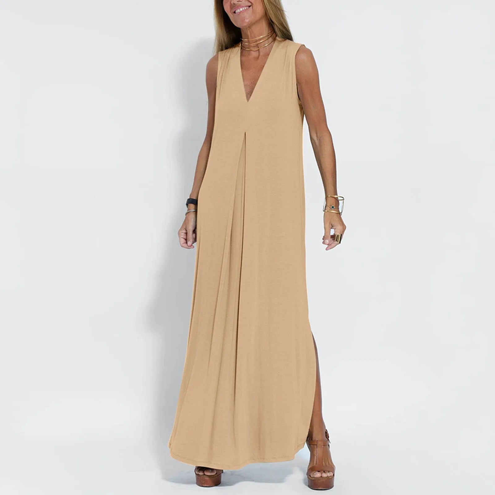 Sleeveless V-Neck Maxi Dresses