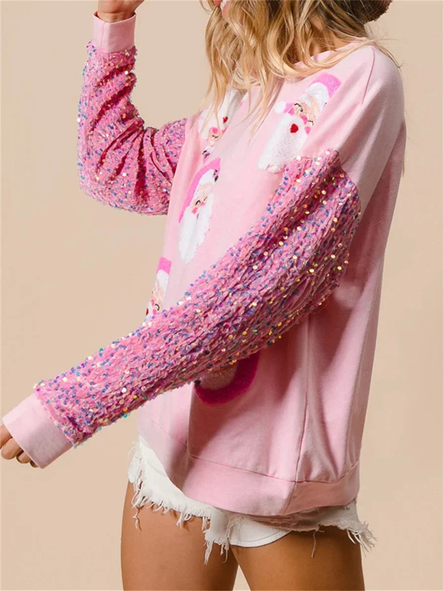 Holiday Cheer Glitter Patchwork Sweatshirt
