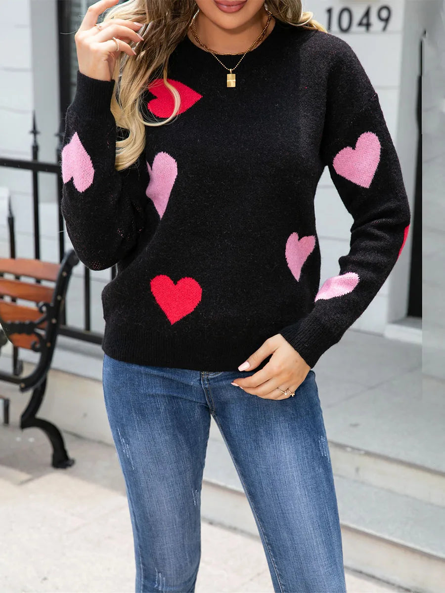 Heart Print Knit Pullover