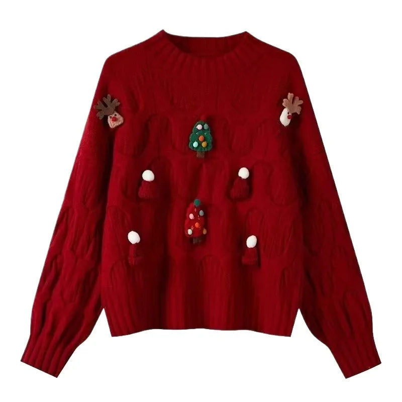 Red Thickened Winter Knitted Sweater