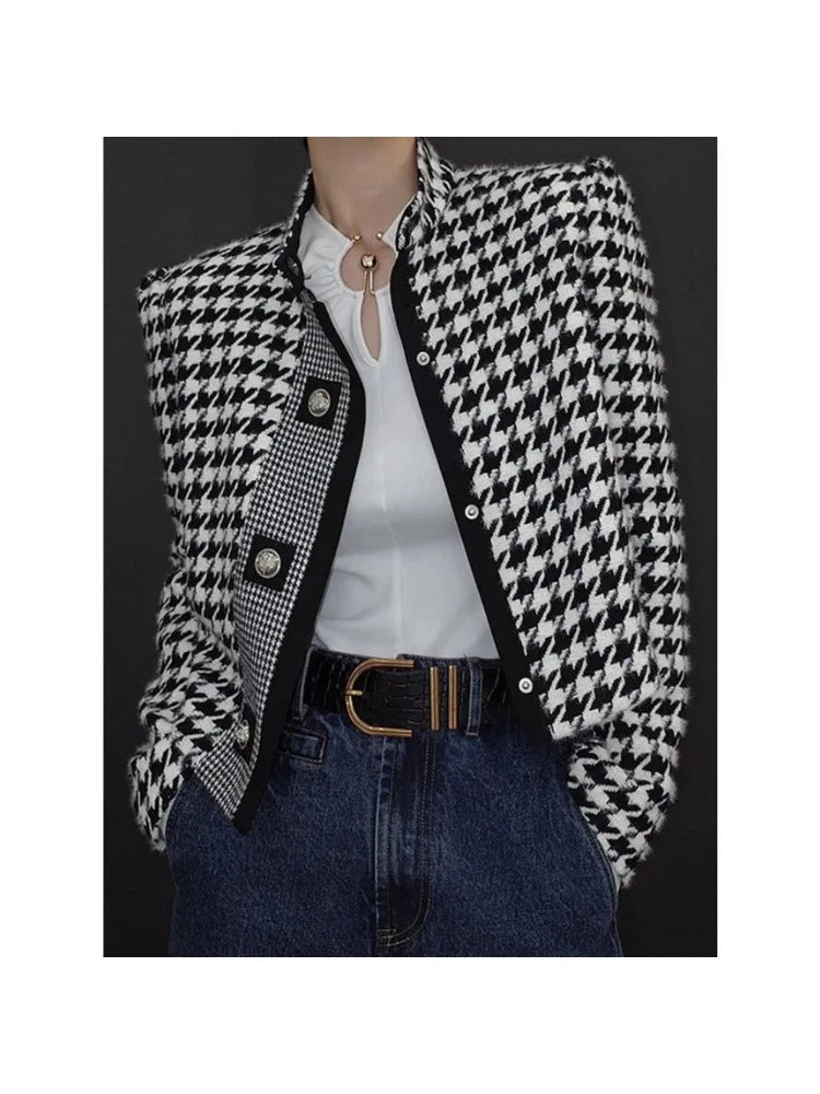 Houndstooth Stand Collar Jacket