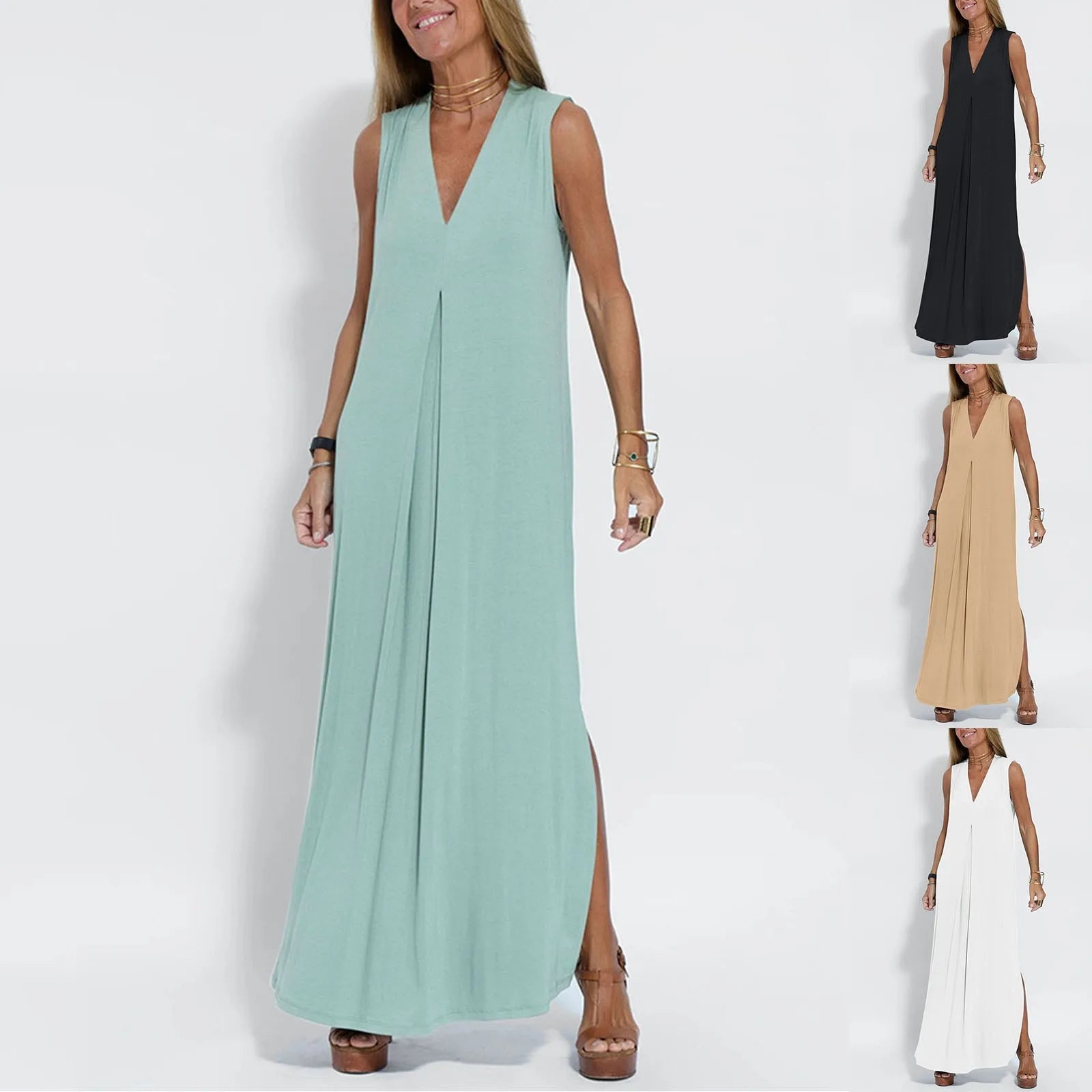 Sleeveless V-Neck Maxi Dresses