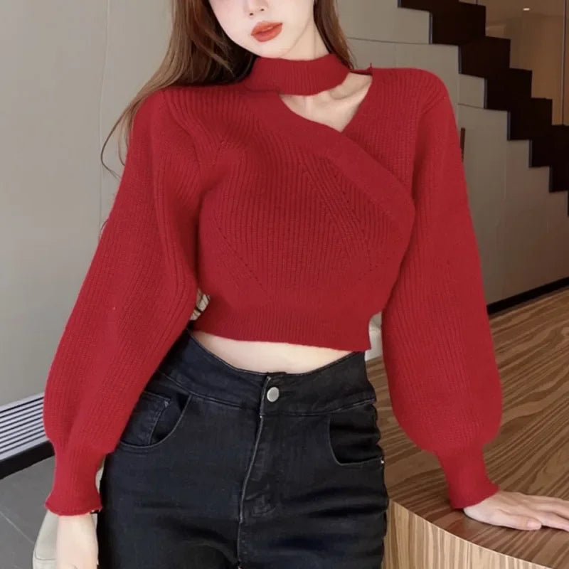 Puff Sleeve Hollow Knit Sweater