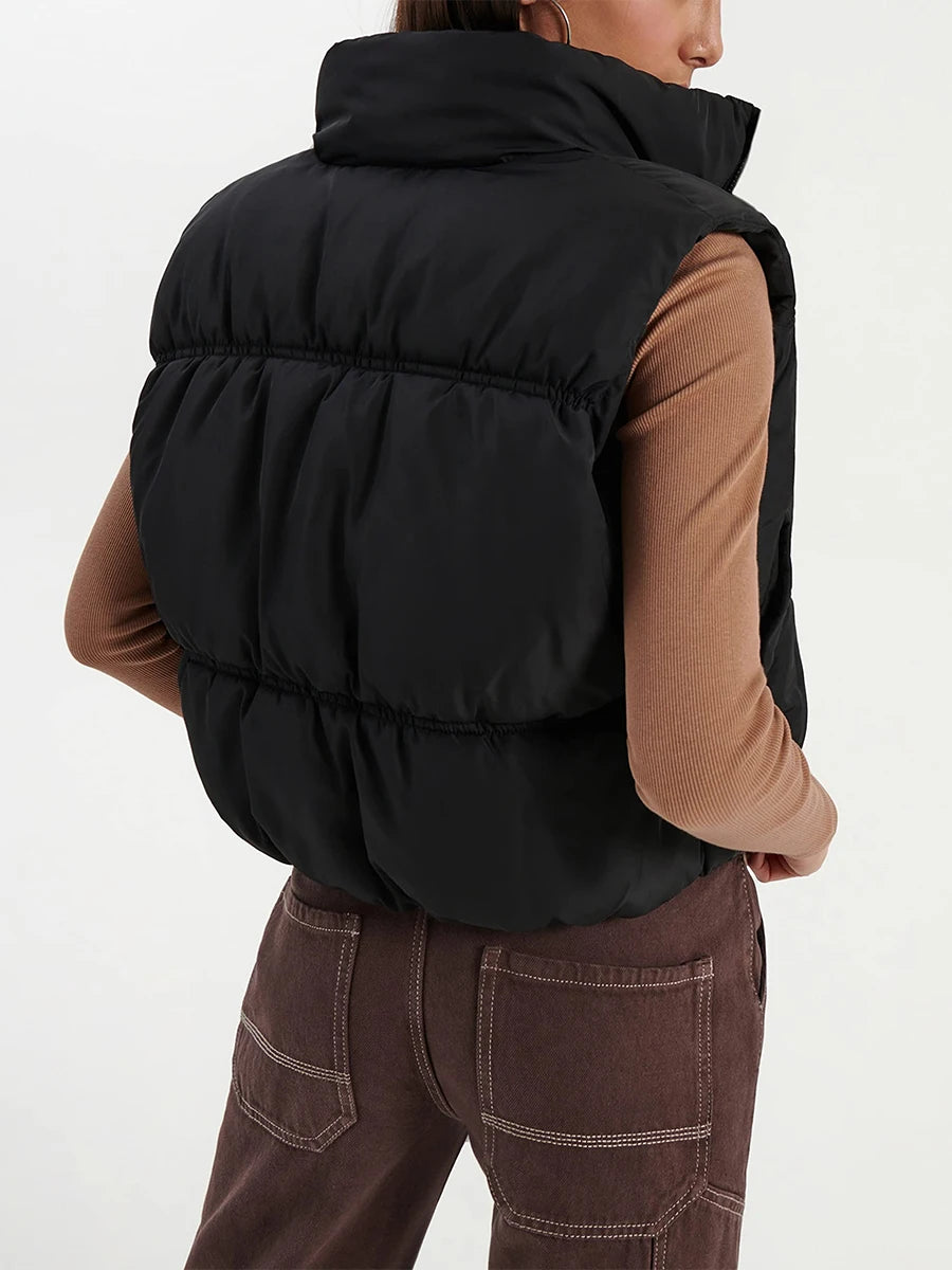 Quilted Puffer Vest with Stand Collar