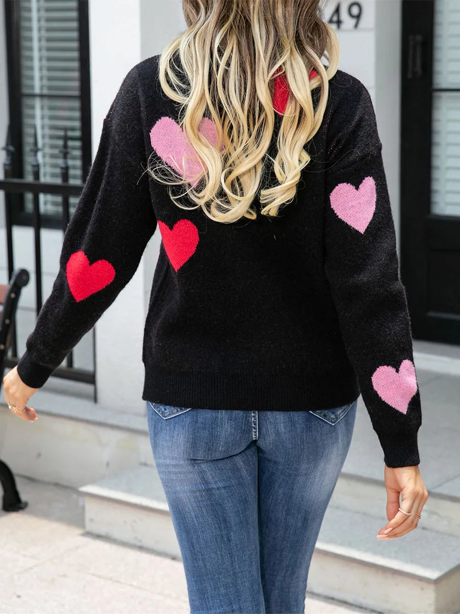 Heart Print Knit Pullover