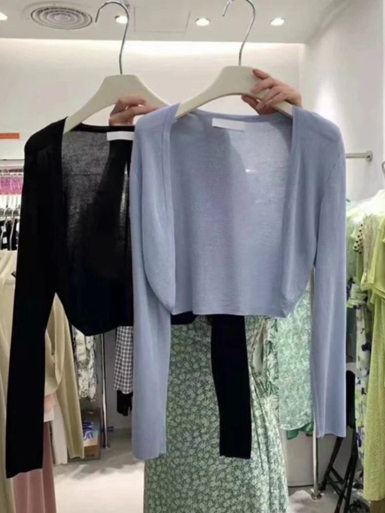 Short Ice Silk Knitted Sun Protection Cardigan