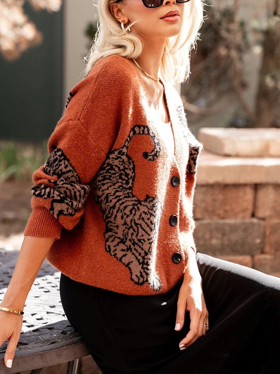 Tiger Print Knit Sweater