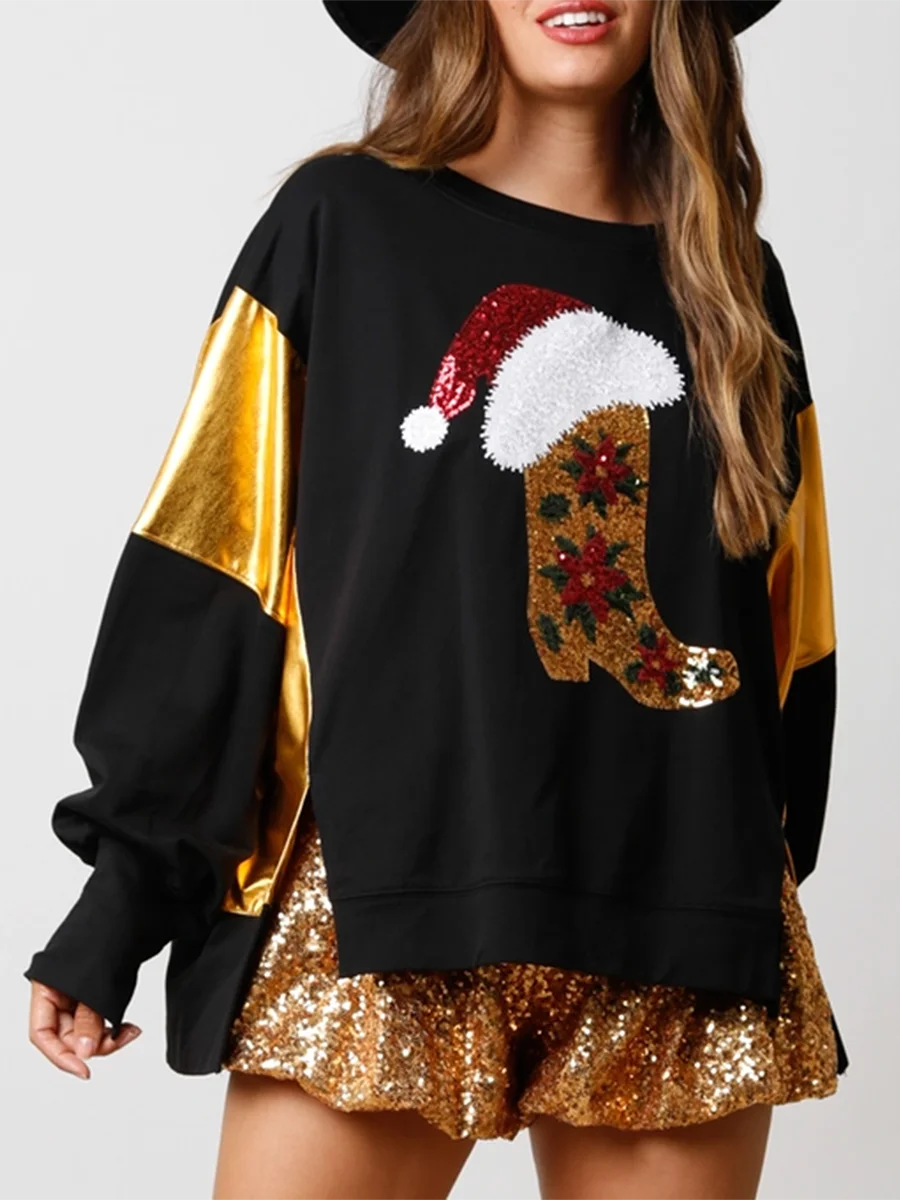 Sequin Santa Oversized Christmas Pullover