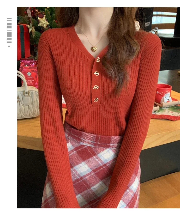 Slim V-Neck Knit Pullover