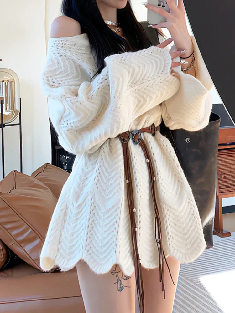 Off-Shoulder Knit Sweater Dress