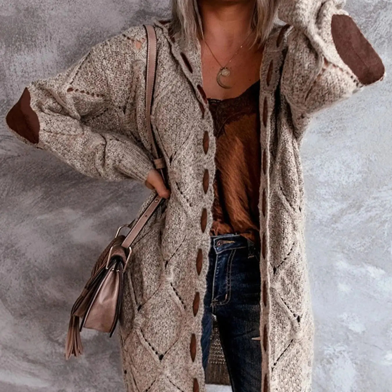 Plus Size Color Block Hooded Cardigan