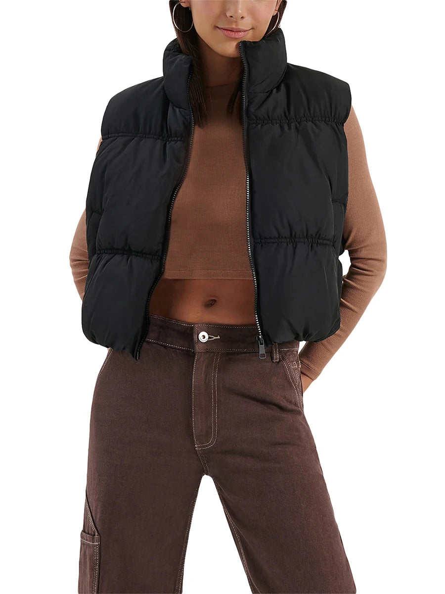 Quilted Puffer Vest with Stand Collar