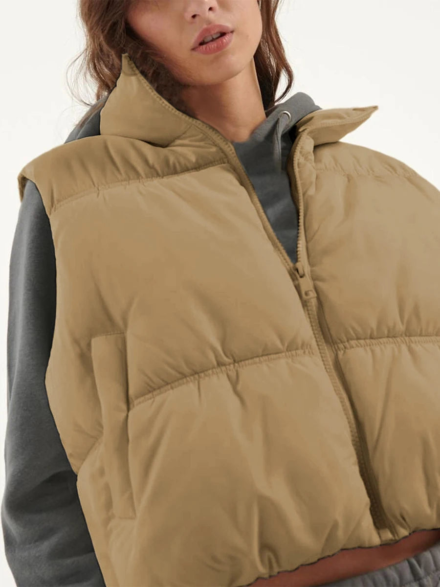 Quilted Puffer Vest with Stand Collar