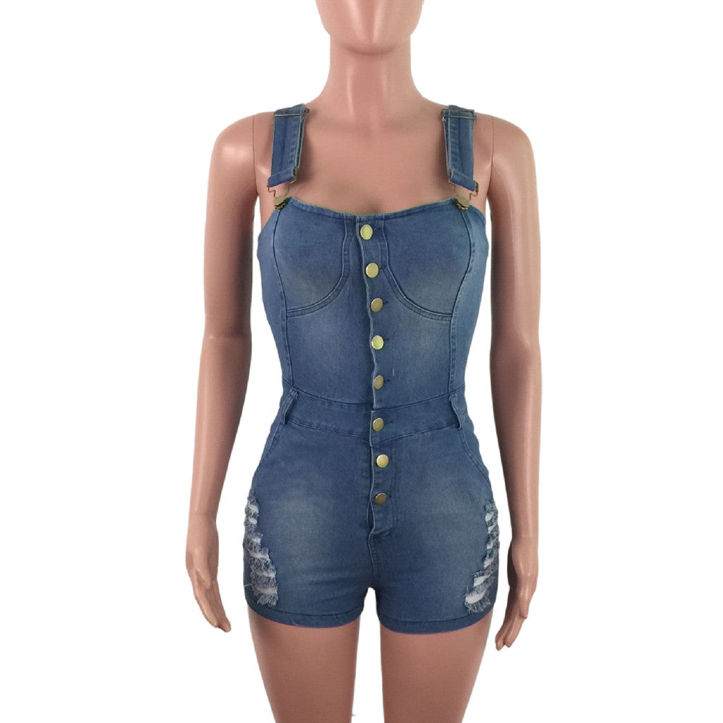 Denim Cropped Jumpsuit