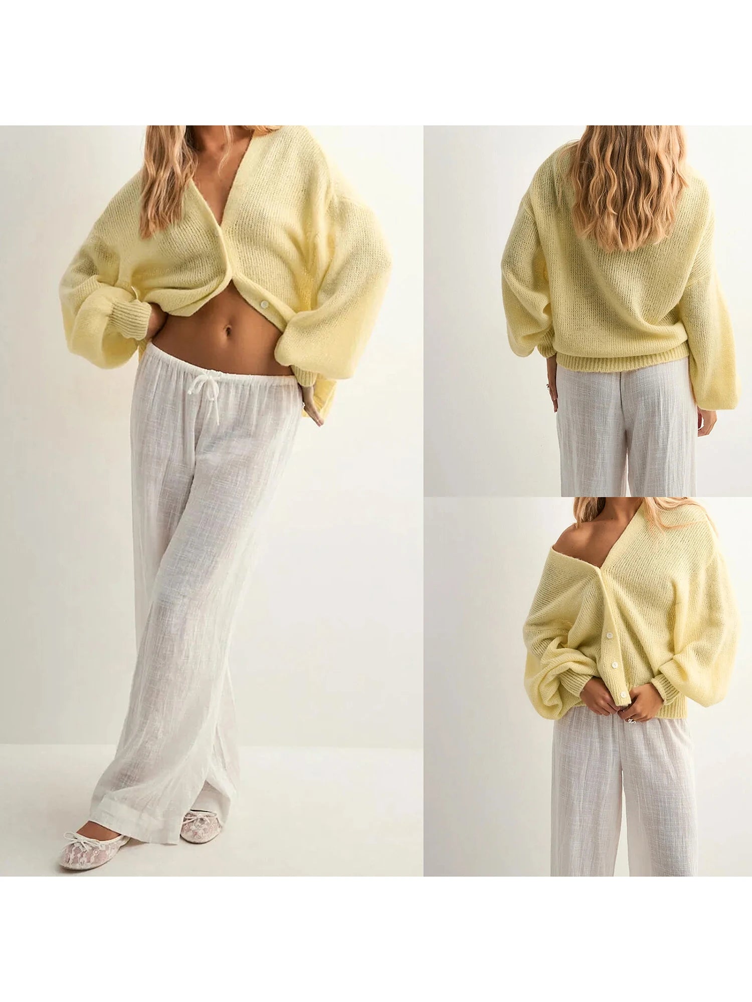 V-Neck Button Knit Cardigan