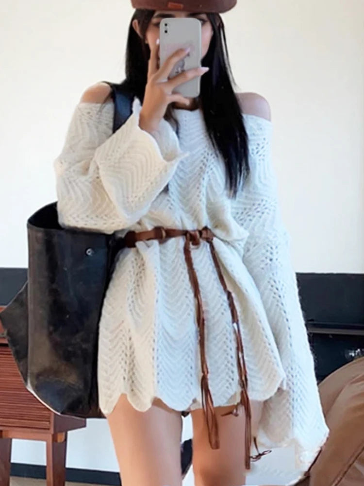 Off-Shoulder Knit Sweater Dress