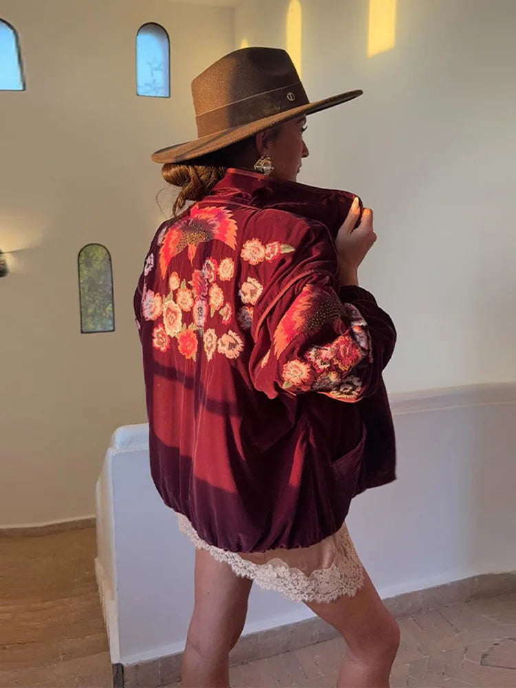 Crimson Charm Embroidered Jacket