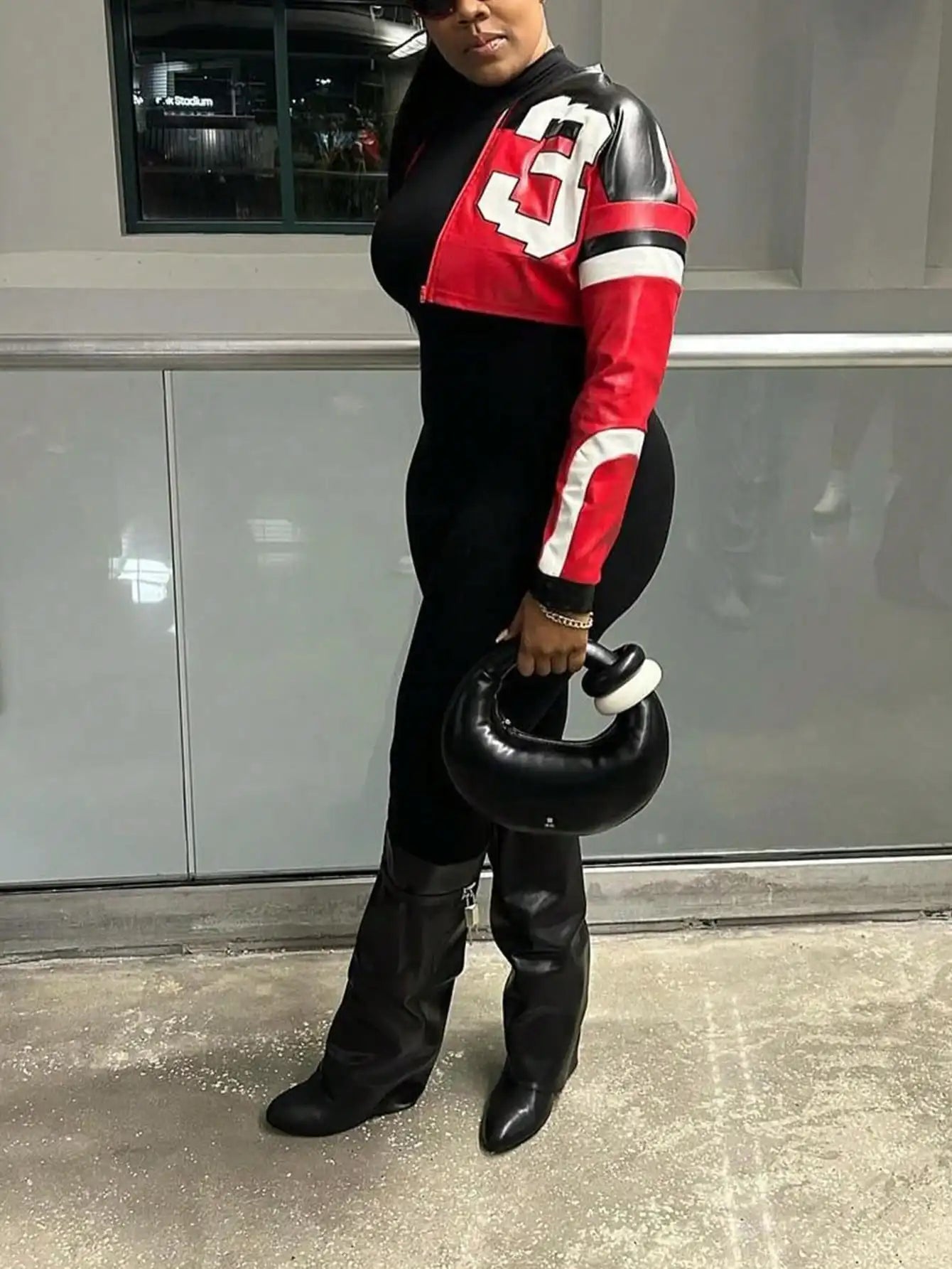 Red Faux Leather Bomber Jacket