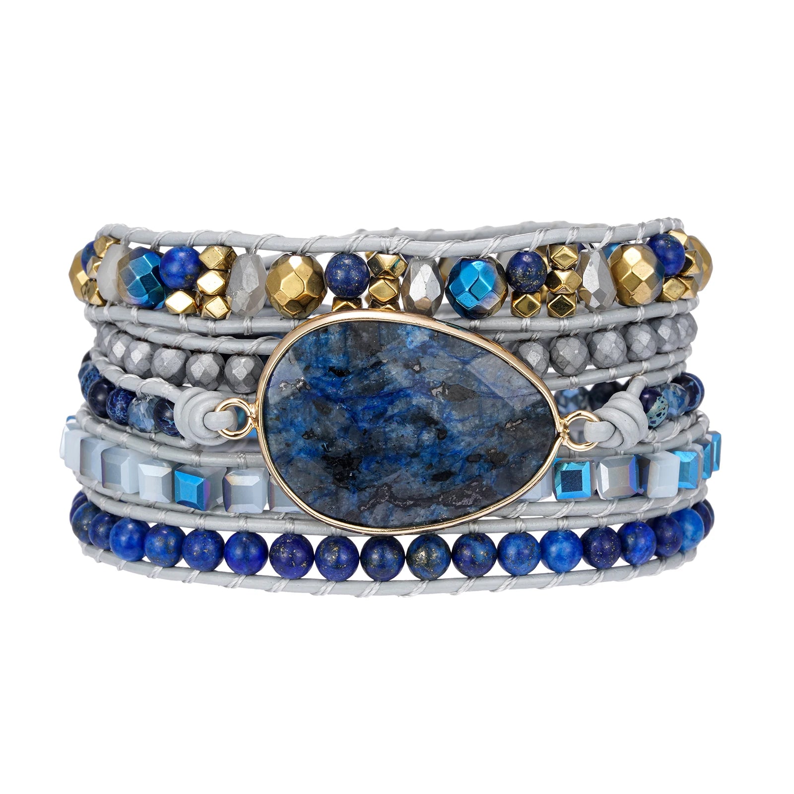 Blue Labradorite 5-Wrap Leather Bracelet