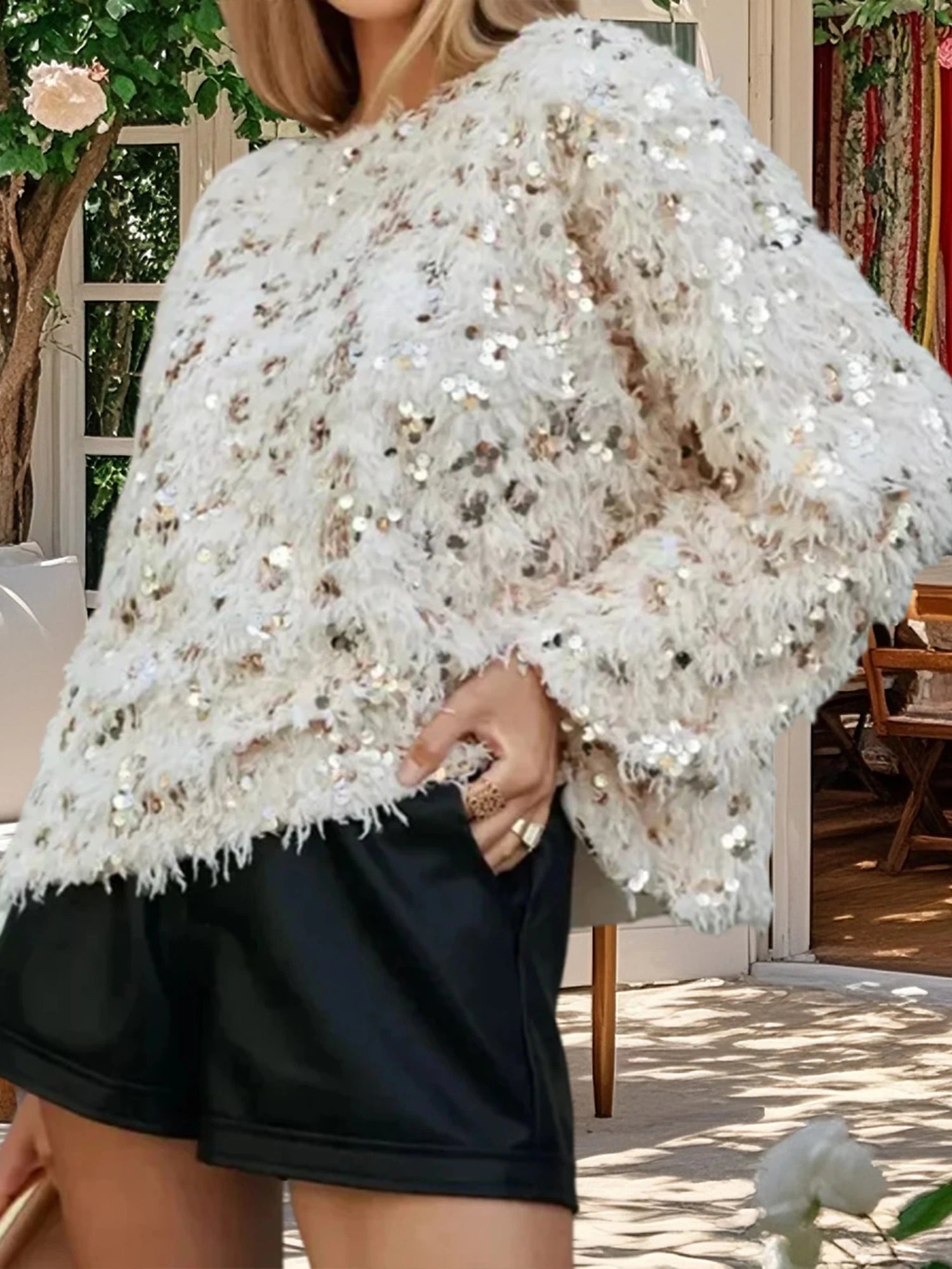 Sequin Feather Knit Sweater