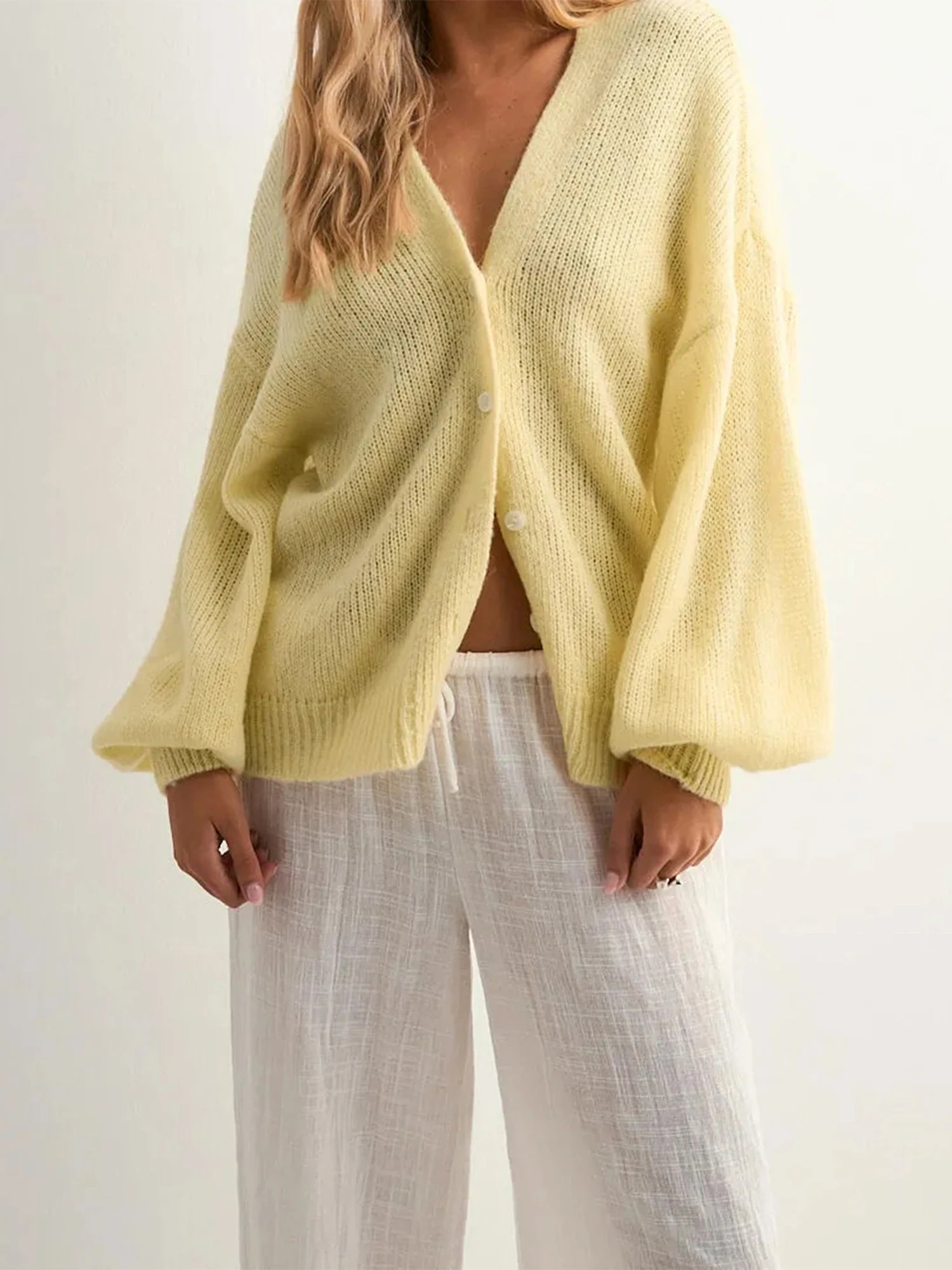 V-Neck Button Knit Cardigan