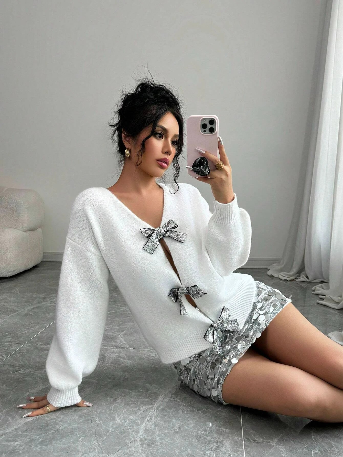 Sequined Bow Cardigan