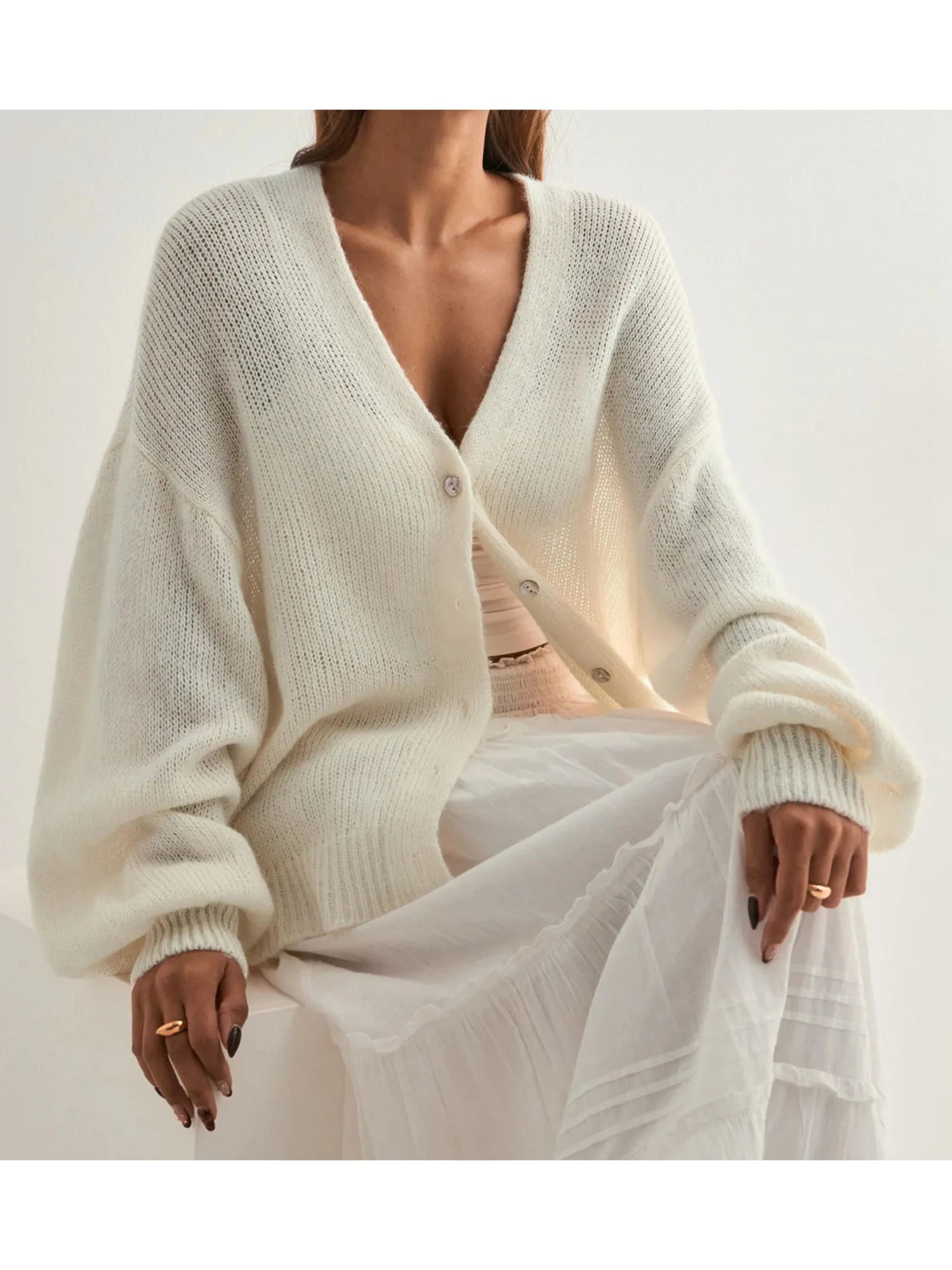 V-Neck Button Knit Cardigan