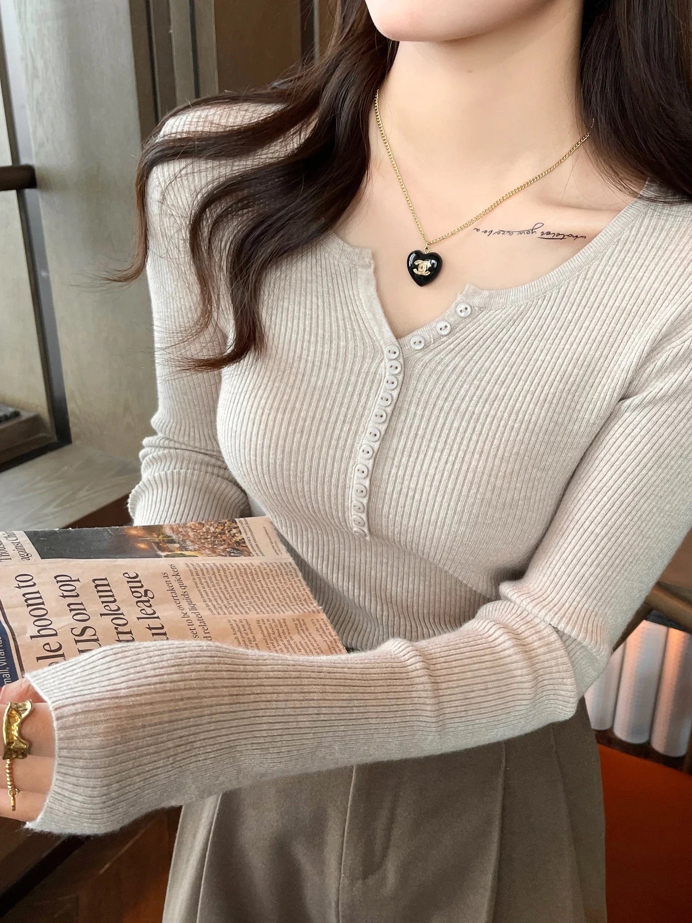Slim Fit Long Sleeve Knit Top
