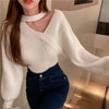 Puff Sleeve Hollow Knit Sweater