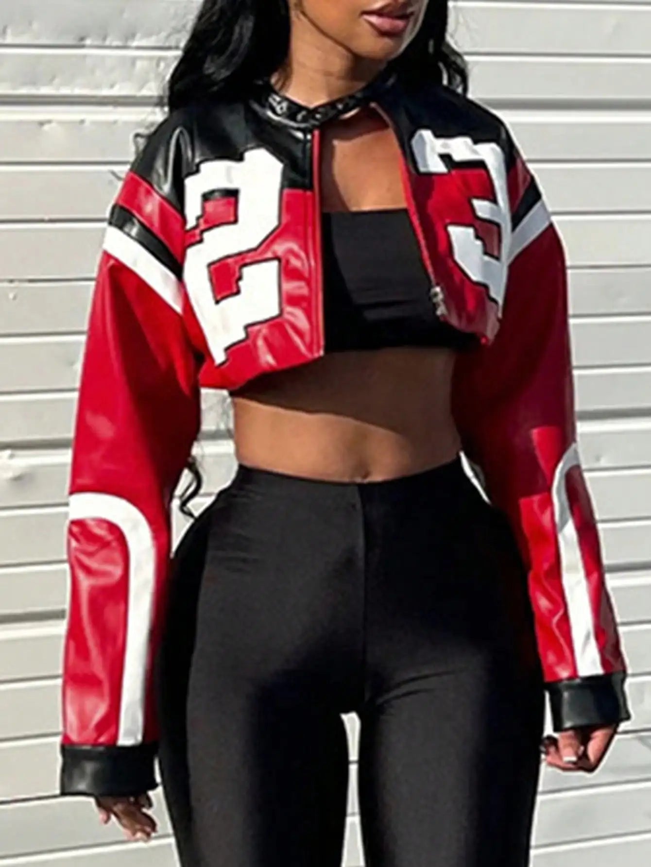 Red Faux Leather Bomber Jacket