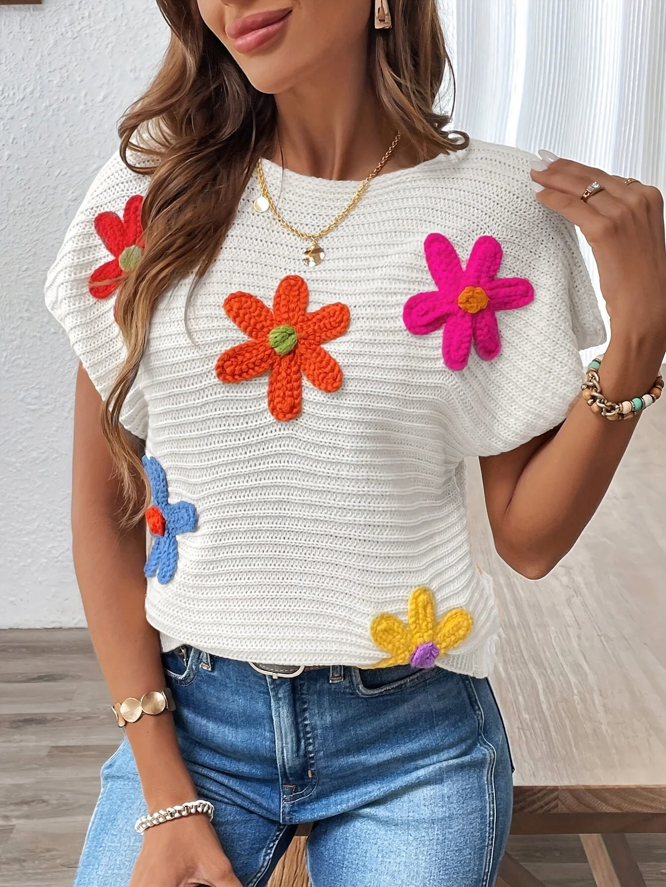 Floral Crochet Knit Sweater