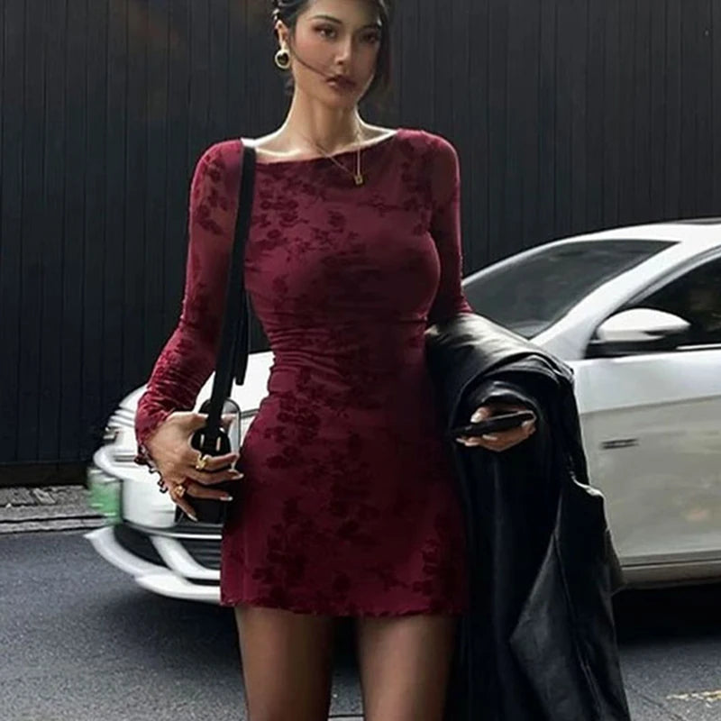 Wine Red Knitted Mini Dress