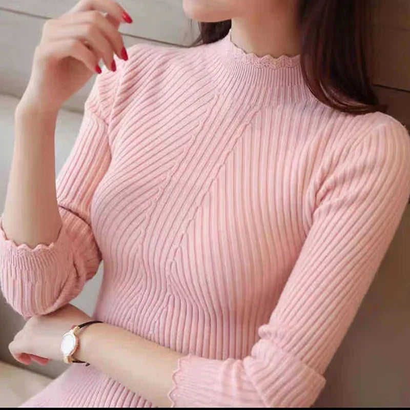 Ruffled Mock Neck Sweater