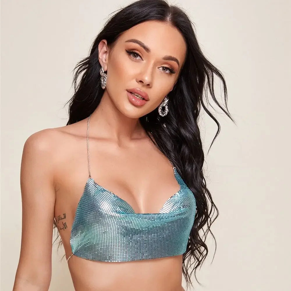 Metallic Halter Crop Top