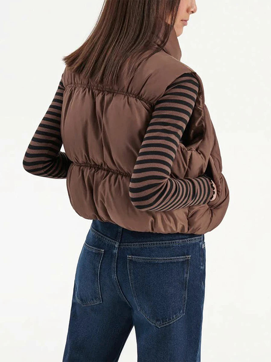 Quilted Puffer Vest with Stand Collar