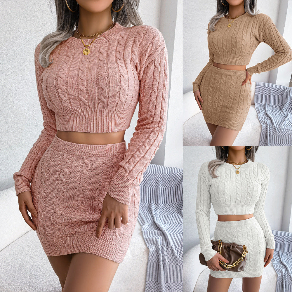 Twisted Knit Crop Sweater & Fitted Skirt Set | Soft Ribbed Two-Piece Outfit
