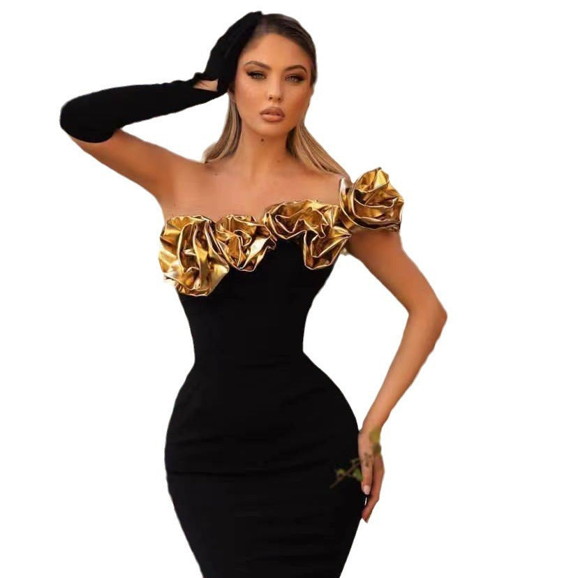Lustrous Gold Blossom Dress