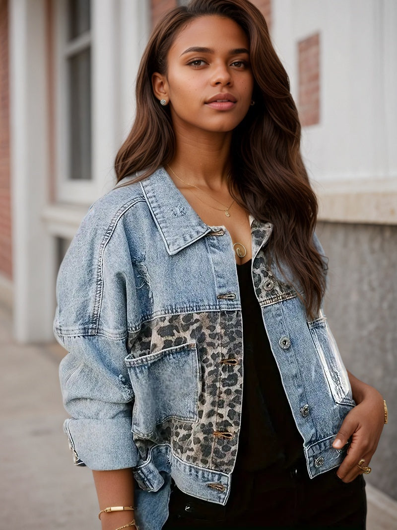 Leopard Patch Denim Jacket