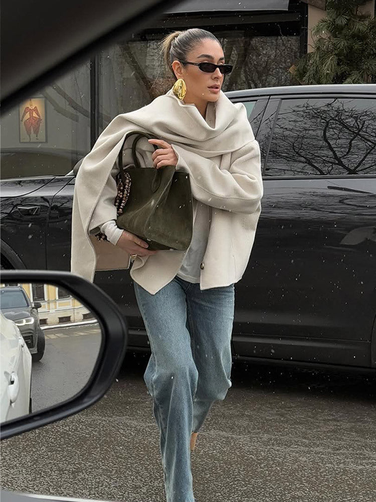 Scarf Collar Woolen Coat