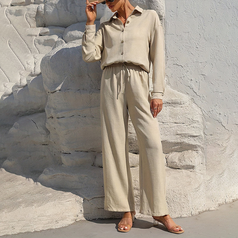 Lapel Button-Up Pants Set