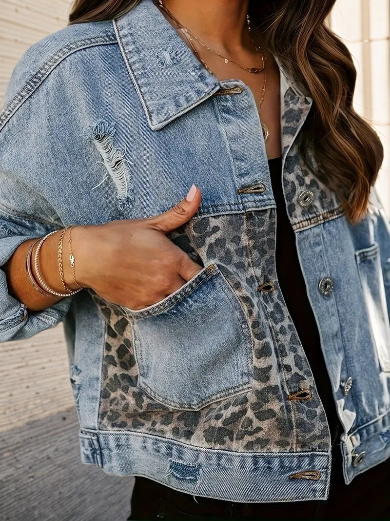 Leopard Patch Denim Jacket