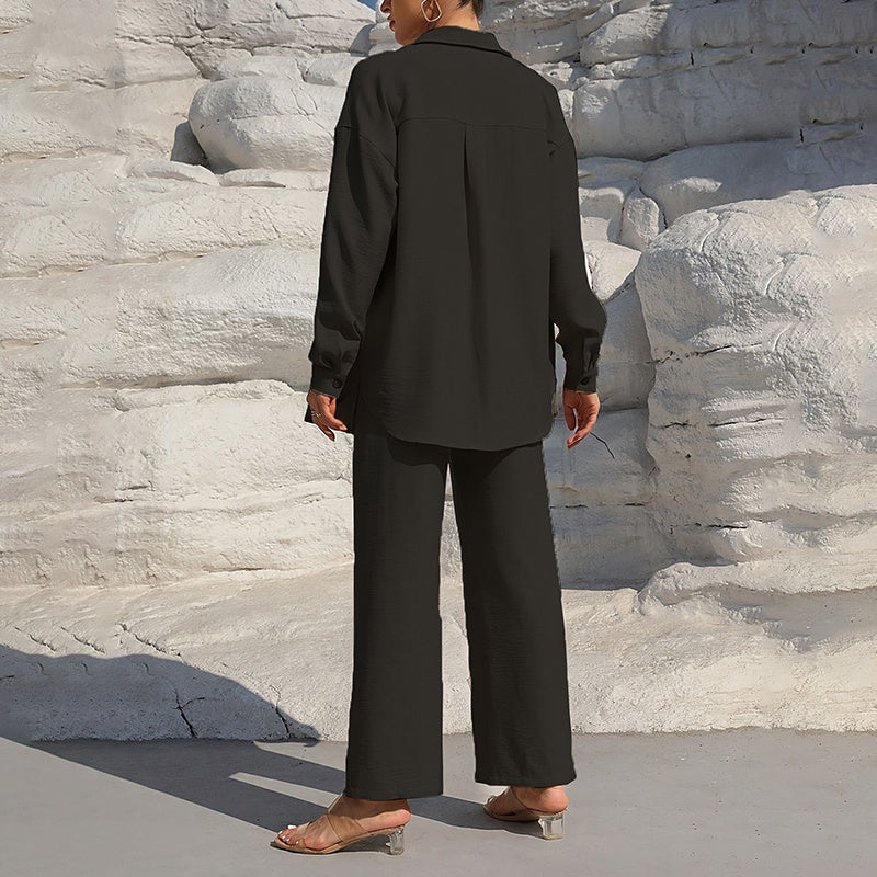 Lapel Button-Up Pants Set