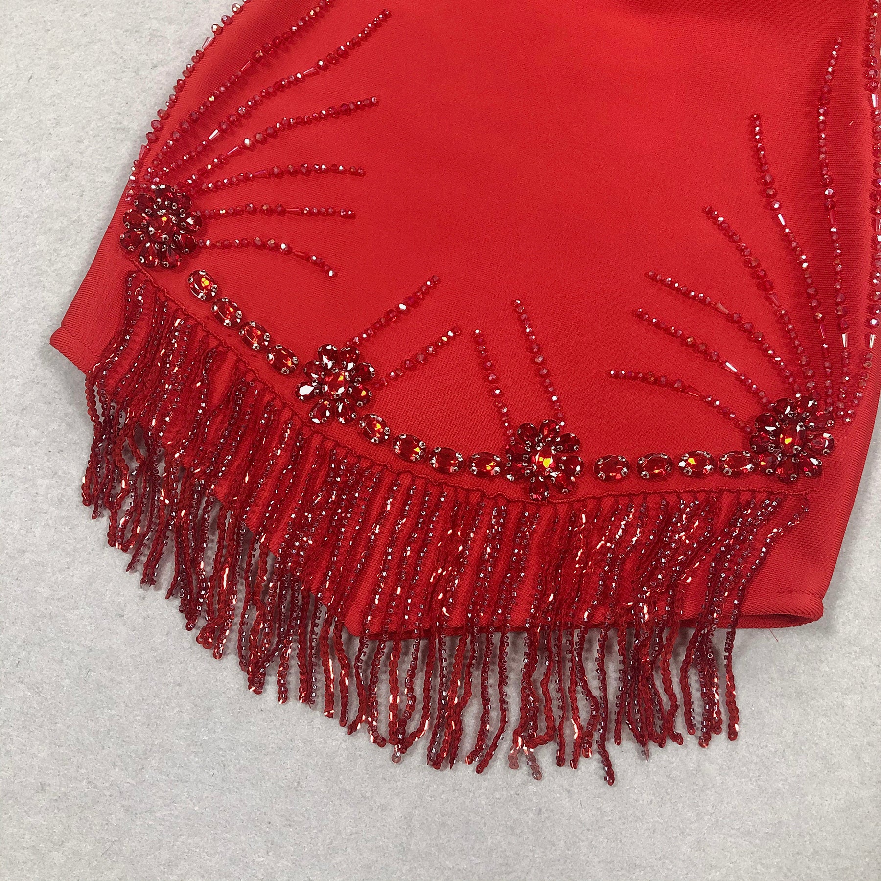 Velour Crimson Beaded Mini Dress