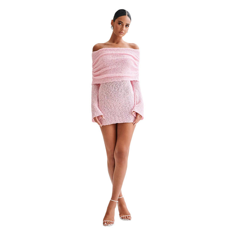 Spring Summer Knitted Dress Elegant Party Boat Neck Dress