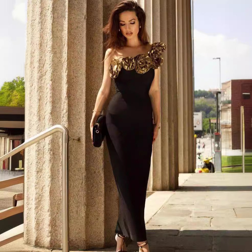 Lustrous Gold Blossom Dress