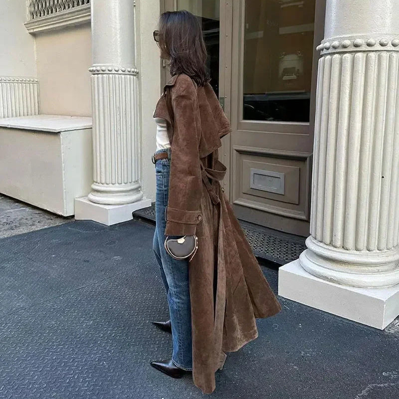Double Breasted Suede Long Coat