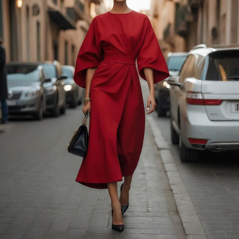 Solid Color Pleated Maxi Dress