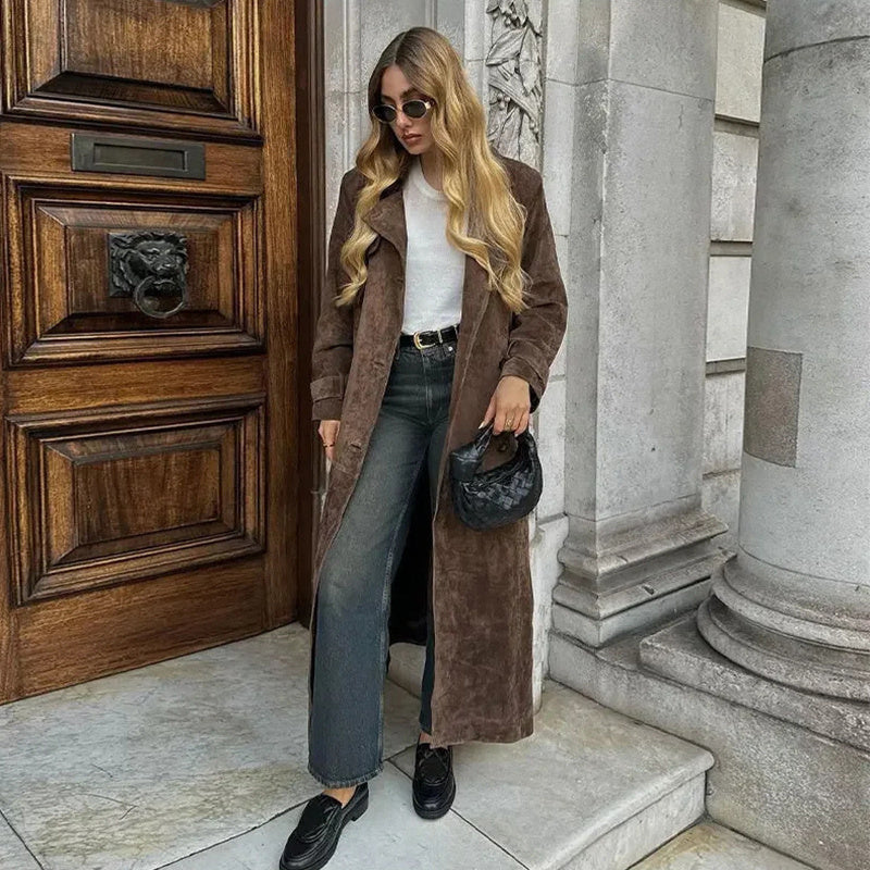 Double Breasted Suede Long Coat