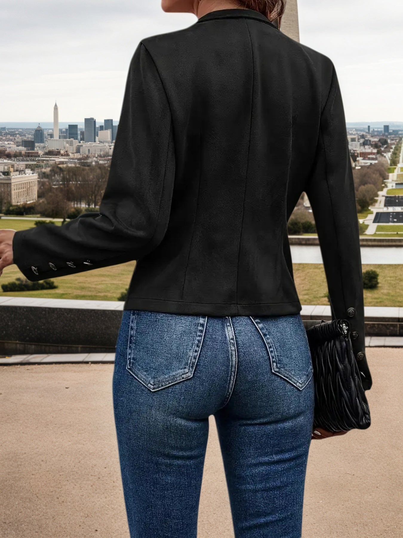 Solid Color Double-Breasted Jacket